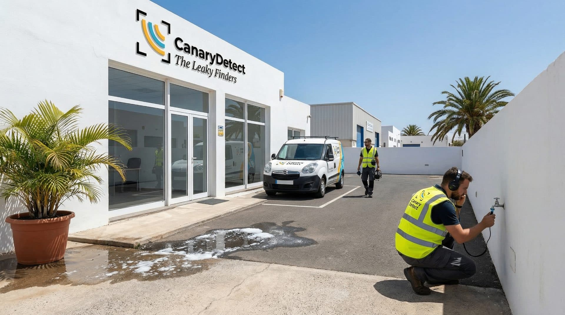 Canary Detect - Los Cazafugas sede con técnicos y furgoneta en Lanzarote