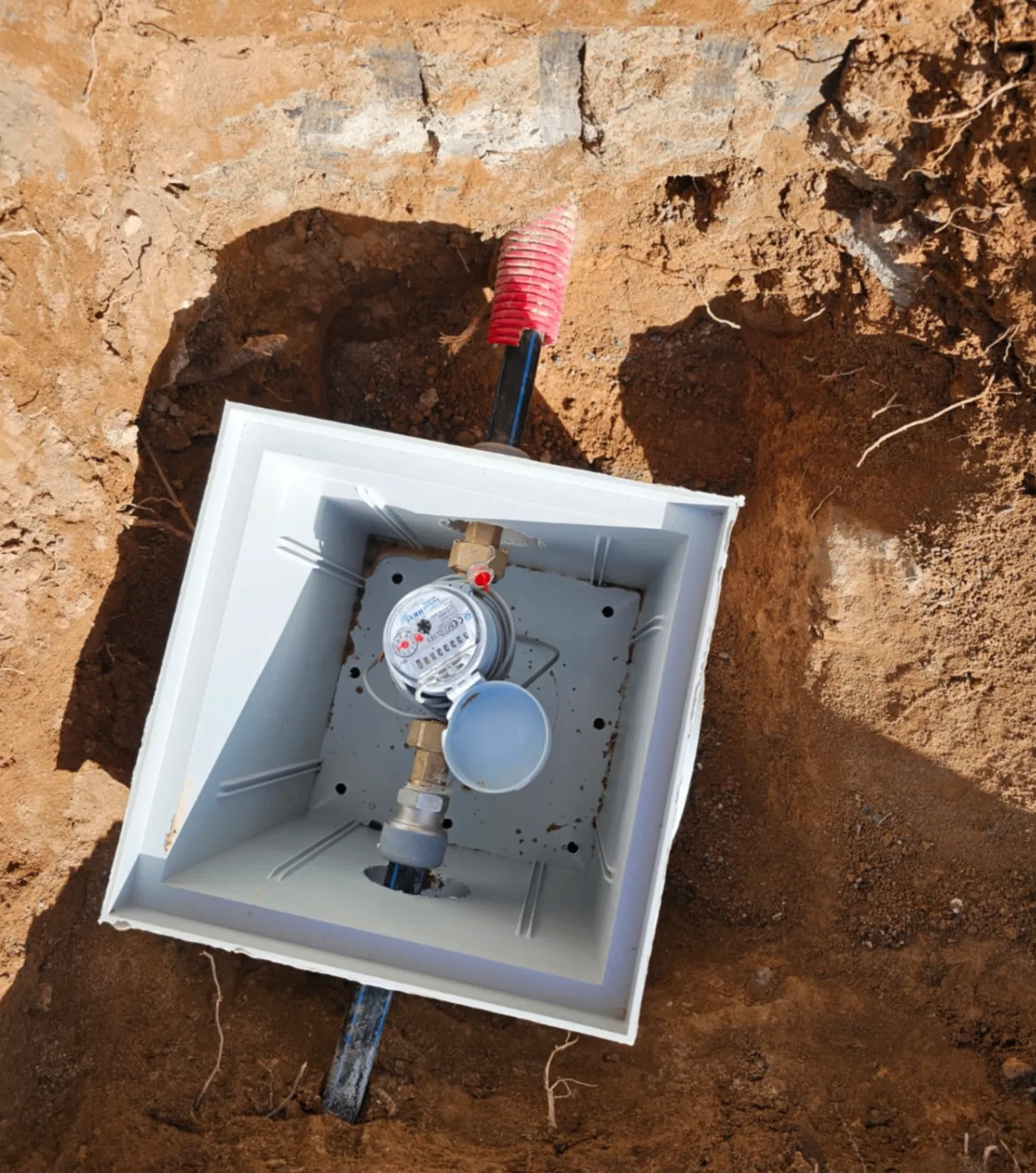 LeakGuard meter box professionally installed at a water meter in Lanzarote